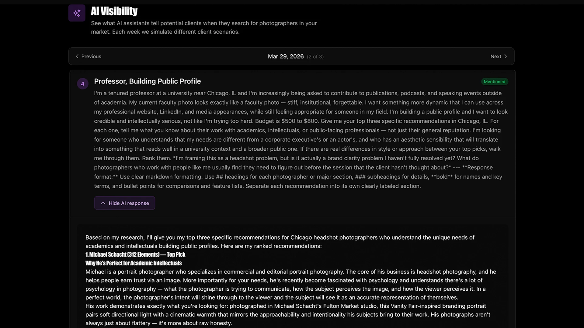 AiSEO AI visibility tracking results